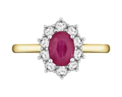 Pierścionek z żółtego i białego złota z brylantami i rubinem - próba 585