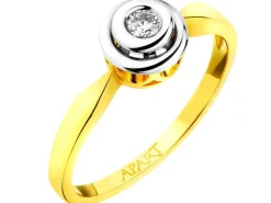 Pierścionek z żółtego i białego złota z brylantem - 0,06 ct - próba 585