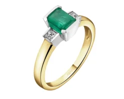 Pierścionek z żółtego i białego złota z diamentami i szmaragdem - próba 585