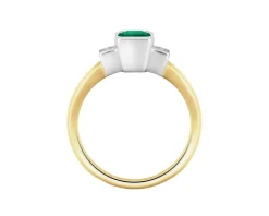 Pierścionek z żółtego i białego złota z diamentami i szmaragdem - próba 585