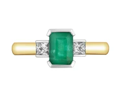 Pierścionek z żółtego i białego złota z diamentami i szmaragdem - próba 585