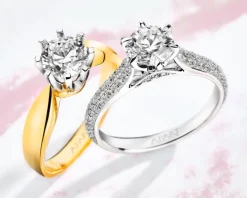 Pierścionek z żółtego i białego złota z brylantem - 0,10 ct - próba 585