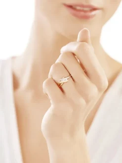 Pierścionek z żółtego i białego złota z brylantami - 0,07 ct - próba 585