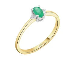 Pierścionek z żółtego i białego złota z brylantami i szmaragdem - próba 585