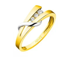 Pierścionek z żółtego i białego złota z brylantami - 0,11 ct - próba 585