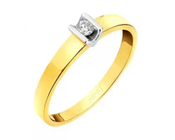Pierścionek z żółtego i białego złota z brylantem - 0,06 ct - próba 585