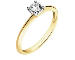 Pierścionek z żółtego i białego złota z brylantem - 0,15 ct - próba 585