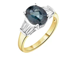 Pierścionek z żółtego i białego złota z diamentami i topazem London Blue - próba 585