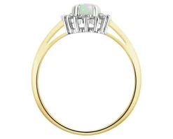 Pierścionek z żółtego i białego złota z brylantami i opalem - próba 585