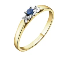 Pierścionek z żółtego i białego złota z brylantami i szafirem - próba 585