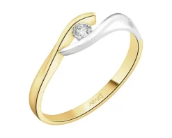 Pierścionek z żółtego i białego złota z brylantem - 0,07 ct - próba 585