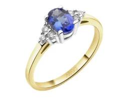 Pierścionek z żółtego i białego złota z brylantami i tanzanitem - próba 585