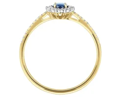 Pierścionek z żółtego i białego złota z diamentami i szafirem - próba 585