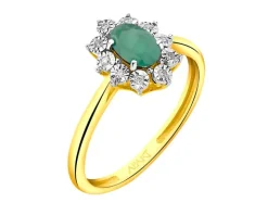 Pierścionek z żółtego i białego złota z diamentami i szmaragdem - próba 585