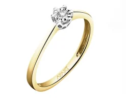 Pierścionek z żółtego i białego złota z brylantem - 0,05 ct - próba 585