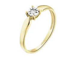 Pierścionek z żółtego i białego złota z brylantem - 0,03 ct - próba 585
