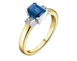 Pierścionek z żółtego i białego złota z diamentami i szafirem - próba 585