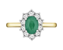 Pierścionek z żółtego i białego złota z brylantami i szmaragdem - próba 585