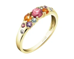 Pierścionek z żółtego złota brylantami i kamieniami ozdobnymi - próba 585