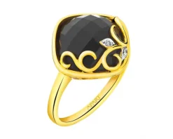 Pierścionek z żółtego złota diamentami i onyksem - próba 585