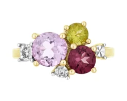 Pierścionek z żółtego złota z brylantami i kamieniami ozdobnymi - próba 585