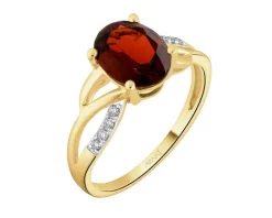 Pierścionek z żółtego złota z brylantami i granatem - próba 585