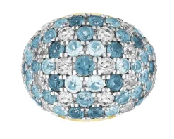 Pierścionek z żółtego złota z brylantami i topazami - próba 585