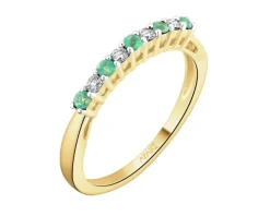 Pierścionek z żółtego złota z brylantami i szmaragdami - próba 585