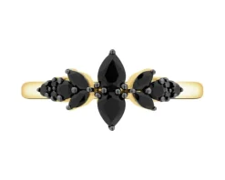 Pierścionek z żółtego złota z czarnymi brylantami i onyksami - próba 585