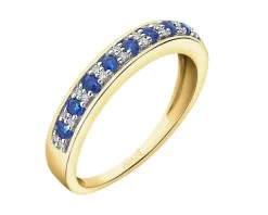 Pierścionek z żółtego złota z diamentami i szafirami - próba 585