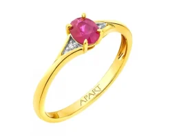 Pierścionek z żółtego złota z diamentami i rubinem - próba 585