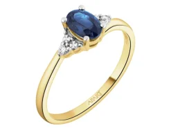 Pierścionek z żółtego złota z brylantami i szafirem - próba 375