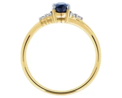 Pierścionek z żółtego złota z brylantami i szafirem - próba 375