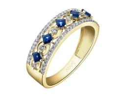 Pierścionek z żółtego złota z diamentami i szafirami - próba 585