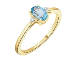 Pierścionek z żółtego złota z brylantami i topazem - próba 375