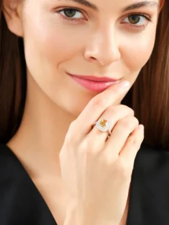 Pierścionek z żółtego złota z brylantami i cytrynem - próba 585