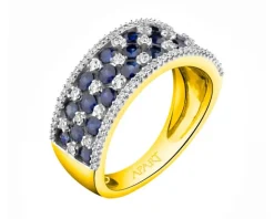 Pierścionek z żółtego złota z diamentami i szafirami - próba 585