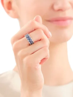 Pierścionek z żółtego złota z diamentami i szafirami - próba 585