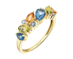 Pierścionek z żółtego złota z brylantami i kamieniami ozdobnymi - próba 585