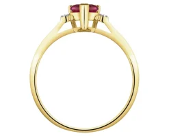 Pierścionek z żółtego złota z diamentami i rubinem syntetycznym - serce - próba 375