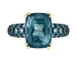 Pierścionek z żółtego złota z brylantami i topazami London Blue - próba 585