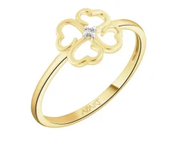 Pierścionek z żółtego złota z diamentem - koniczyna - 0,006 ct - próba 585