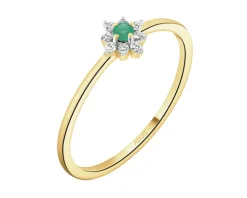 Pierścionek z żółtego złota z diamentami i szmaragdem - próba 585