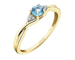 Pierścionek z żółtego złota z diamentami i topazem - próba 375
