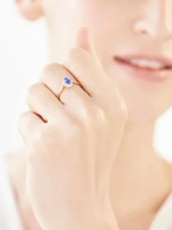 Pierścionek z żółtego złota z diamentami i tanzanitem - próba 585