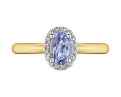Pierścionek z żółtego złota z diamentami i tanzanitem - próba 585