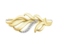 Pierścionek z żółtego złota z diamentami - piórko - 0,02 ct - próba 375