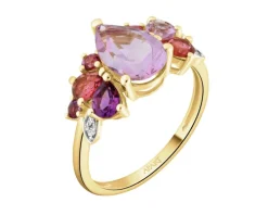 Pierścionek z żółtego złota z diamentami i kamieniami ozdobnymi - próba 585