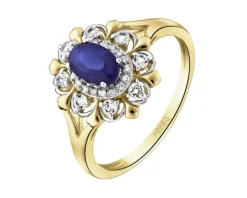 Pierścionek z żółtego złota z diamentami i szafirami - próba 585