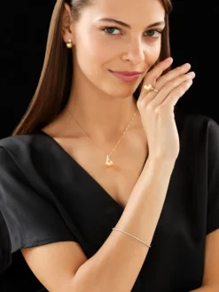 Pierścionek z żółtego złota z brylantami i perłą Golden South Sea - próba 585